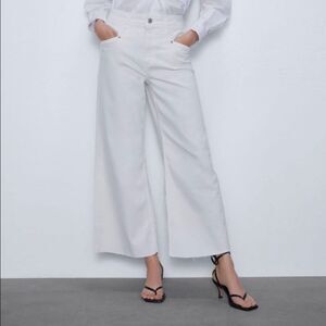 Zara Cropped Wide-Leg White Jeans